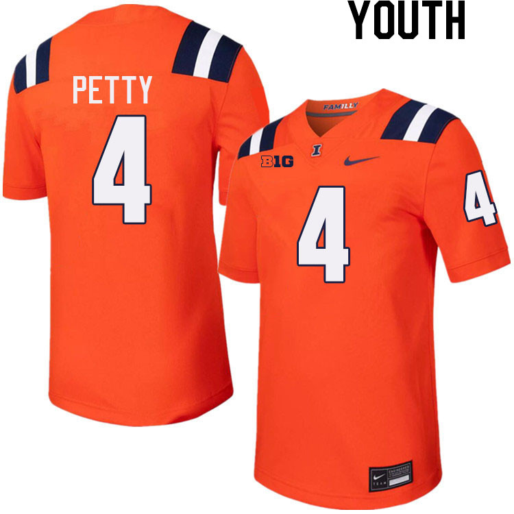 Youth #4 Trey Petty Illinois Fighting Illini College Football Jerseys Stitched-Orange